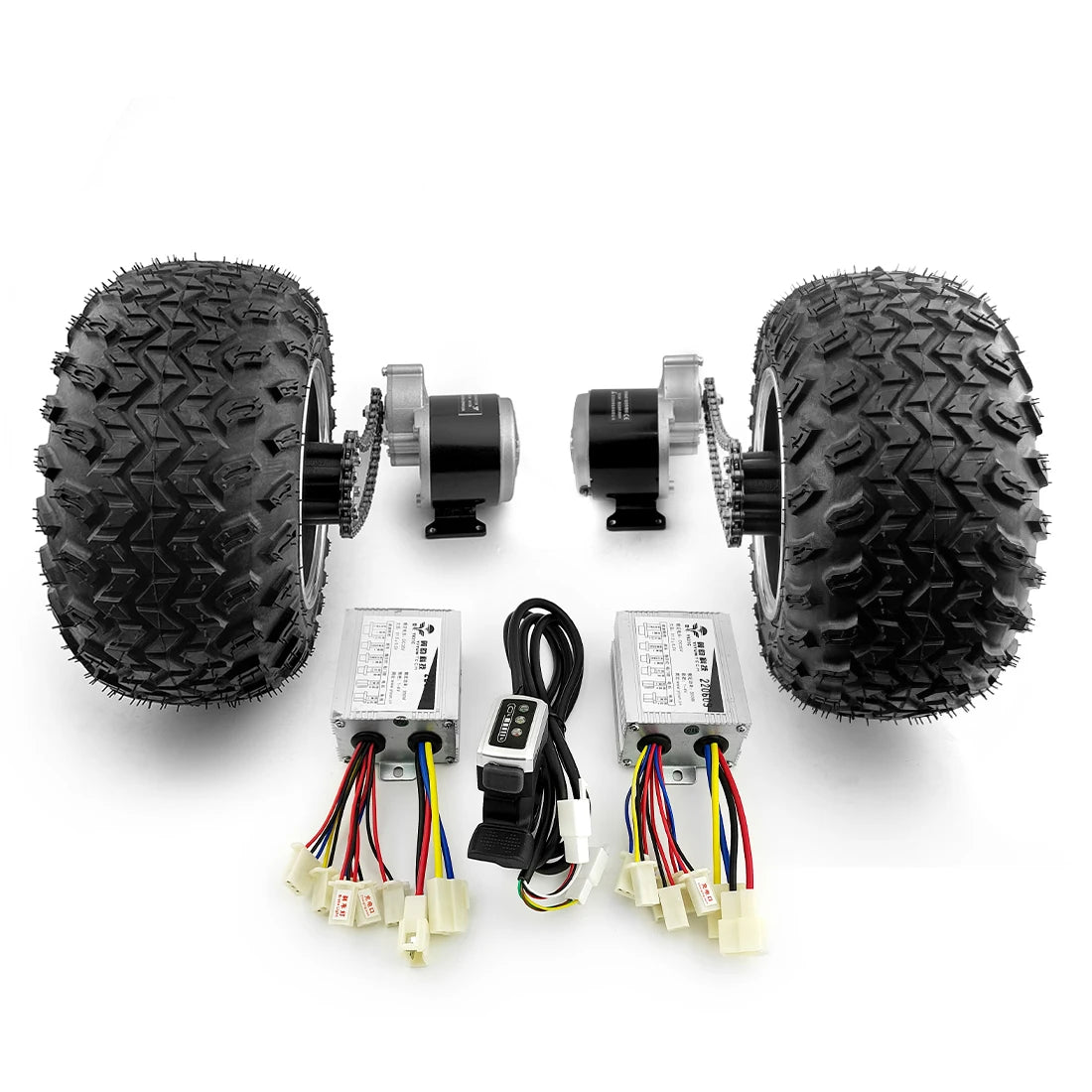 L-faster Dual 350W Geared Motor 10x6.0-6 Inch Fat Wheel Chain Drive Kit for Electric Barrow Trolley Cart Wheelchair Bike