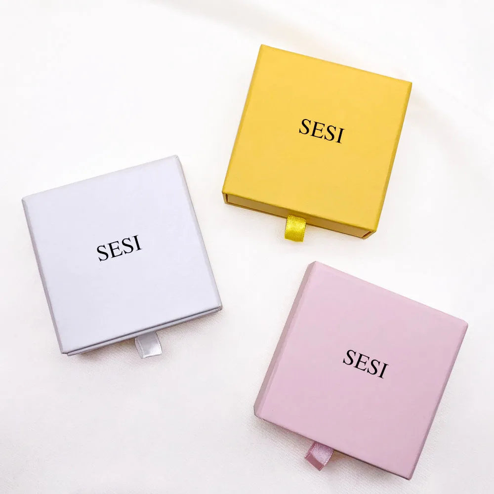 SESI Custom Small Yellow Pink Paper Cardboard Ring Drawer Packaging Jewelry Box and Bag With Logo Printed