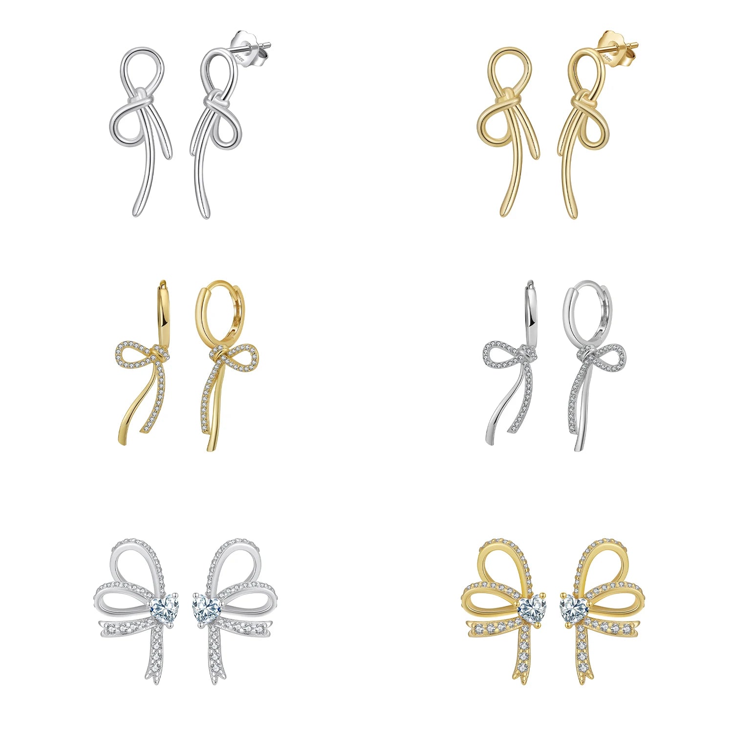 Wholesale High-quality Jewelry Exquisite Bow Earrings 925 Sterling Silver Heart Zircon 14 K Gold Plated Stud Earrings for Women