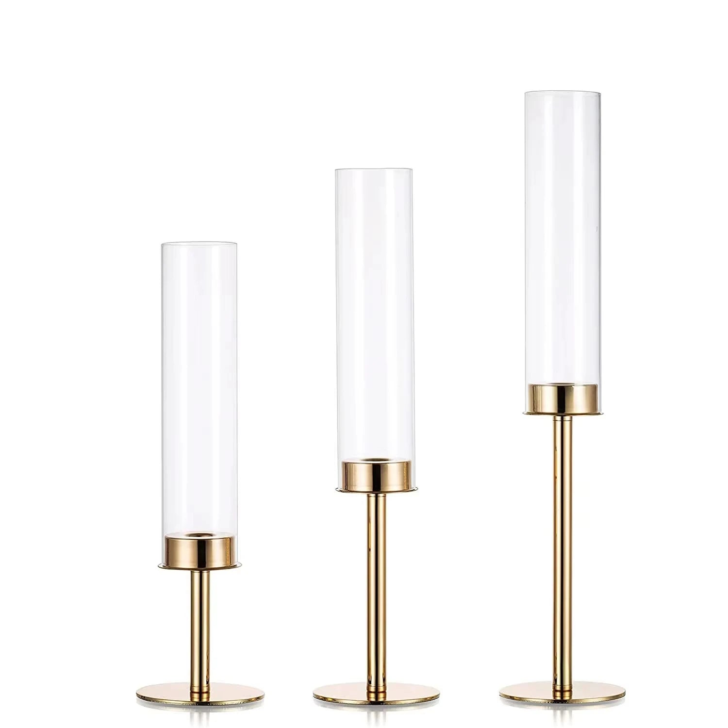 Tall Gold Candlestick Holder With Glass Candle Cover Metal Taper Candle Stand for Wedding Table Decor