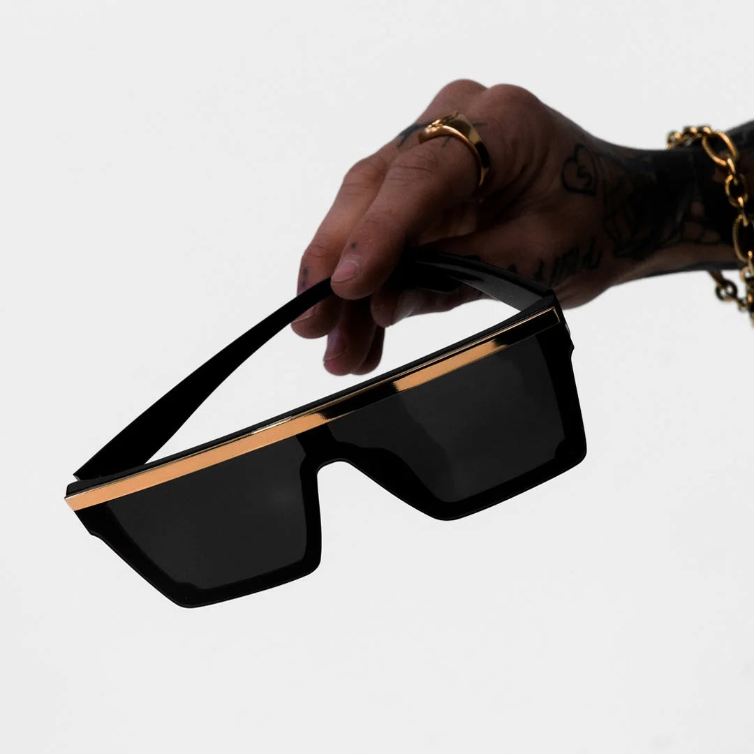 FW 30020 Fashion Gold Flat Top Retro Rectangle Sun Glasses Women Men Oversized Square One Piece Mirror Sunglasses Custom Logo