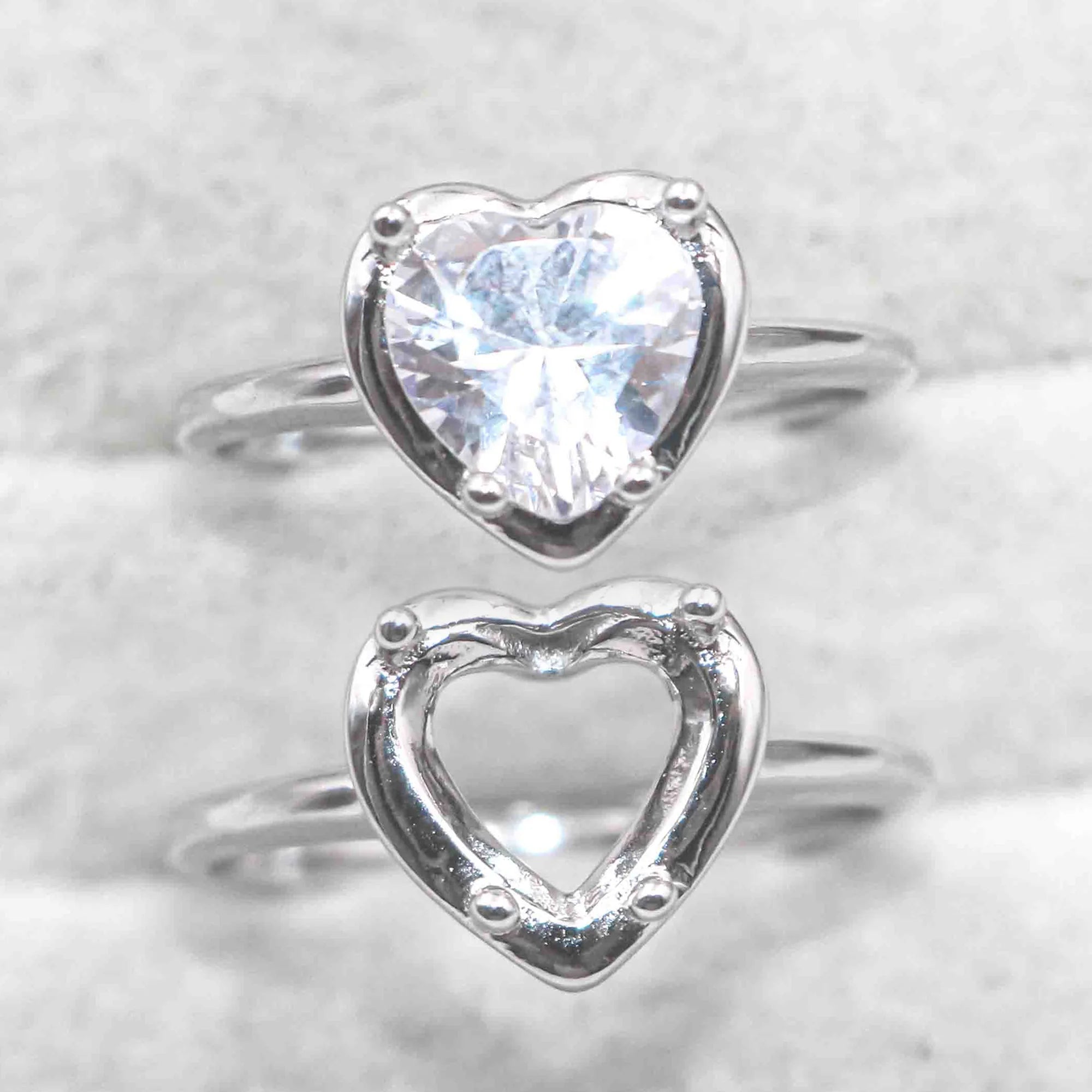 Sterling Silver 8*8mm Semi Mount Heart Shape Ring Empty Frame Blank Claws Setting S925 Base Without Center Stone for DIY Inlay