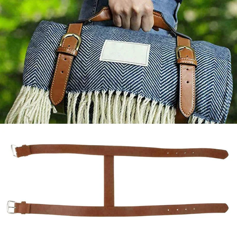 PU Leather Handle Picnic Blanket Carry Strap Camping Travel Rug Carrier Blanket Motorcycle Bedroll Yoga Mat Straps