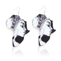 Mixed Style 6cm Round Disc African Map Wooden Earrings