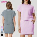 Janya 2-Piece Women's Gym Fitness Sports Tops Sets Hot Sale Breathable Activewear Suit Drawstring Pockets Tennis Yoga Skirt Set