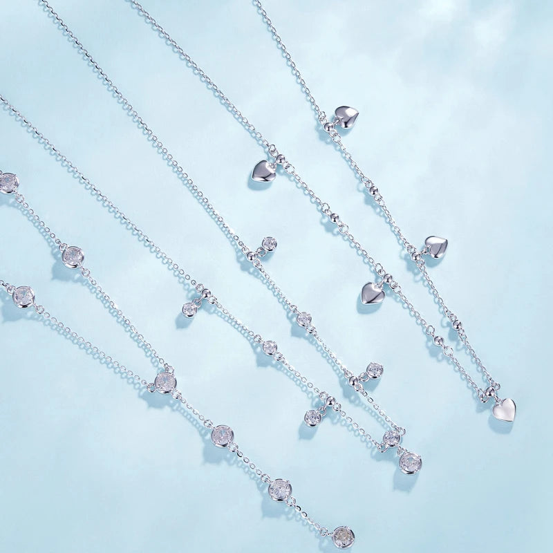 Elegant Design Fashion Jewelry Heart Chain Fine Necklaces 925 Sterling Silver Clavicle Necklace for Women