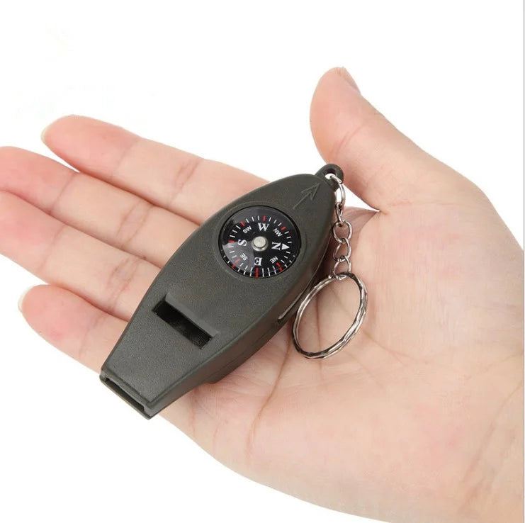 Outdoor Survival Supplies Portable Mini Multi-function Compass Whistle with Thermometer Keychain