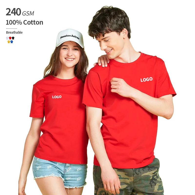 Customized 100% Cotton T Shirt for Men Heavyweight 240gsm Quality Summer Casual Style Short Sleeve Blank White Print