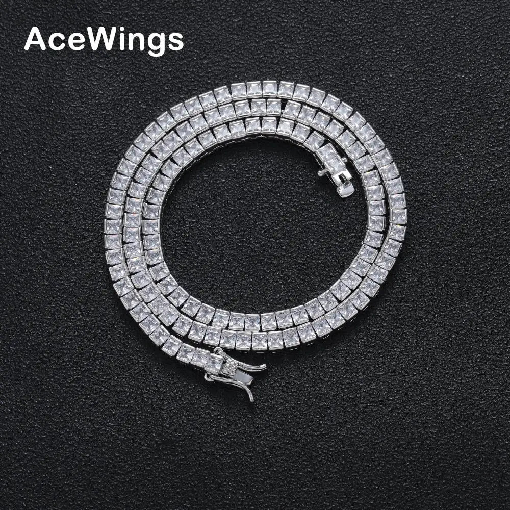 BC120  square Zircon 3mm*3mm Tennis Chain Iced Out 16"18" 20" Brass Prong Setting CZ Necklace Cubic Zircon Jewelry Bling Bling
