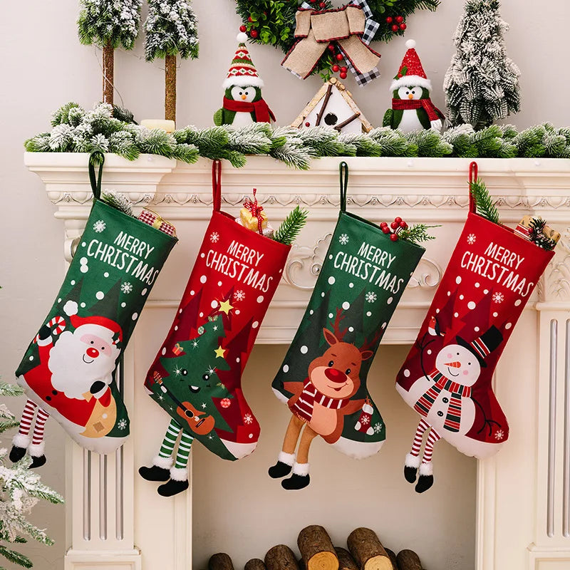 New Decoration Snowflake Christmas Tree Santa Christmas Socks Candy Gift Bag Christmas Stockings With Long Legs