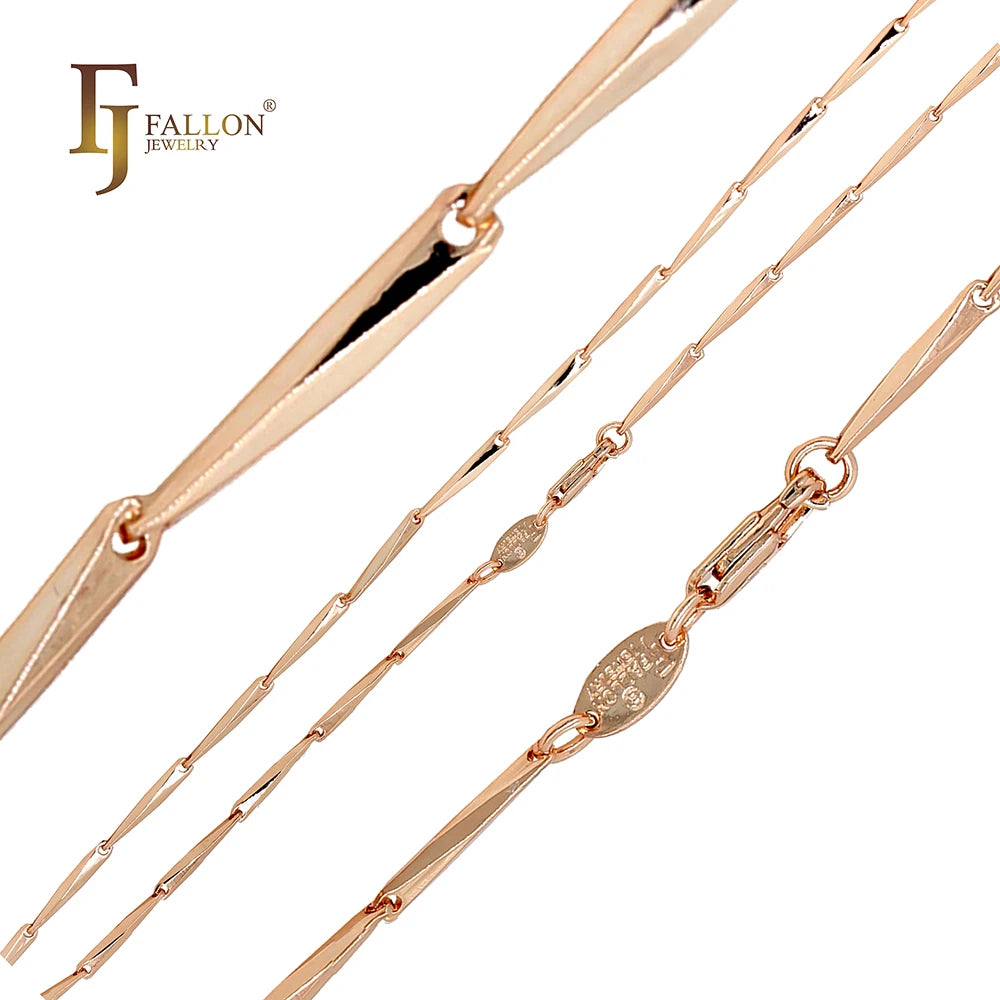 FJ Fallon Fashion Jewelry Classic Barleycorn Fancy Link Chain Plated in Rose Gold Brass Based Split