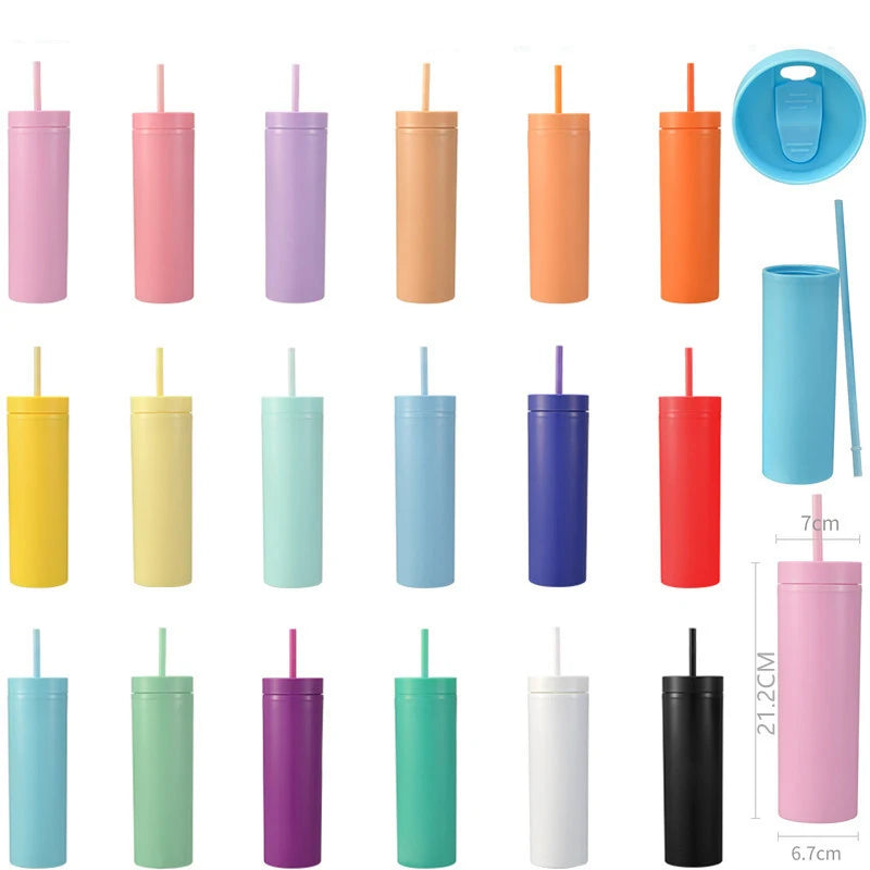 16OZ Double Wall Plastic Tumblers Skinny Tumblers Matte Colored Acrylic Tumblers
