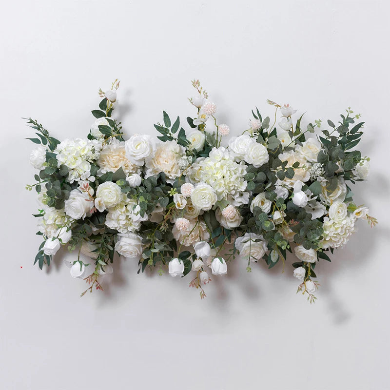 White Artificial Flower Row Arrangement Wedding Backdrop