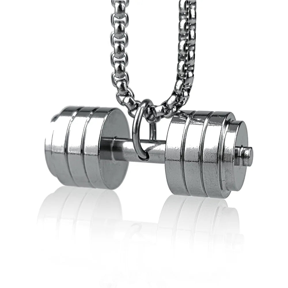 Stainless Steel Hexagonal Column Dumbbell Pendant Necklace for Men Women & Children-High Quality Casual/Sporty Fitness Gift