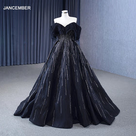 Black Sequin a Line Evening Dresses Off the Shoulder Prom Dress Sweetheart Pleated Beading Party Gowns Rsm231112