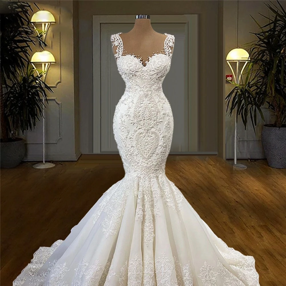Lace Mermaid Wedding Dresses 2026 Cap Sleeve Wedding Vestidos Custom Made Zipper Back Bridal Gowns MW371