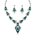 Unique Luxury Green Bride Wedding Fashion Zircon Crystal Rhinestone Necklace Earrings Jewelry Sets for Women Crystals
