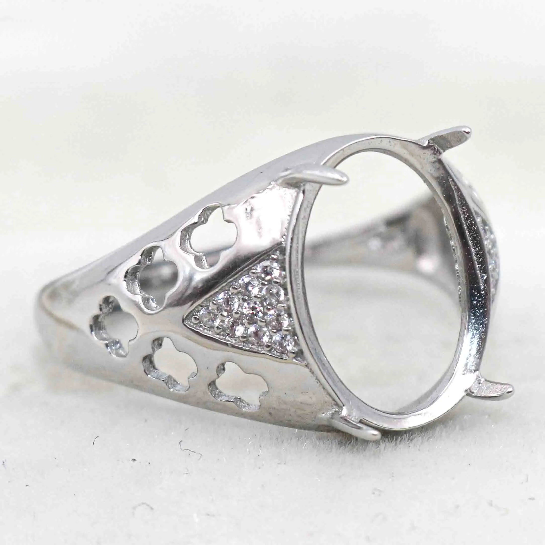 Sterling Silver 11*14mm Semi Mount Men's Ring Frame Empty Blank Claw Setting S925 Base Holder Without Center Stone for DIY Inlay