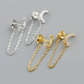 High Quality New Fashion Simple Design Gold Plating Sterling Silver 925 Jewelry Moon Shape Chain Drop Hoop Earrings Women