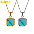 Hypoallergenic Nickel Free Women Turquoise Necklace Pendant Stainless Steel Rope Chain Black Onyx Lapis Lazuli Gemstone Necklace