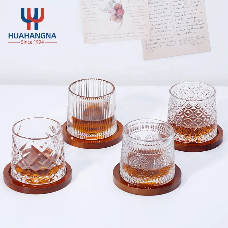 Premium 9 OZ Scotch Old Fashioned Crystal Cocktail Transparent Spherical Bottom Rotatable Feature for Bourbon Rum Bar Whiskey