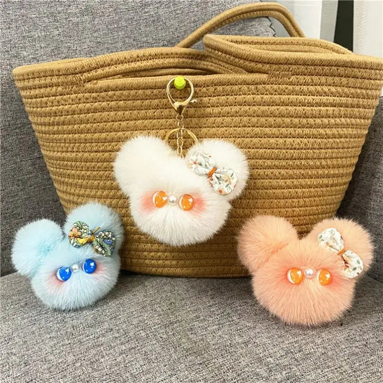 Cute Cartoon Plush Keychains Toys Doll Small Coal Ball Bag Charms Pendant Car Kawaii Plush Fur Ball Keychain Pom Pom Accessories