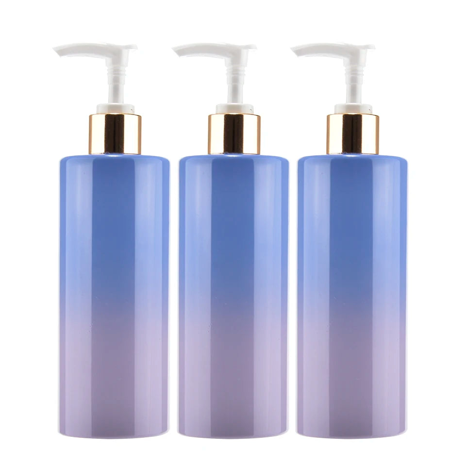200ml 300ml Round Flat Shoulder Lotion Pump Bottle Recyclable Plastic Cosmetic Bottle Packaging Shampoo Shower Gel Bottle