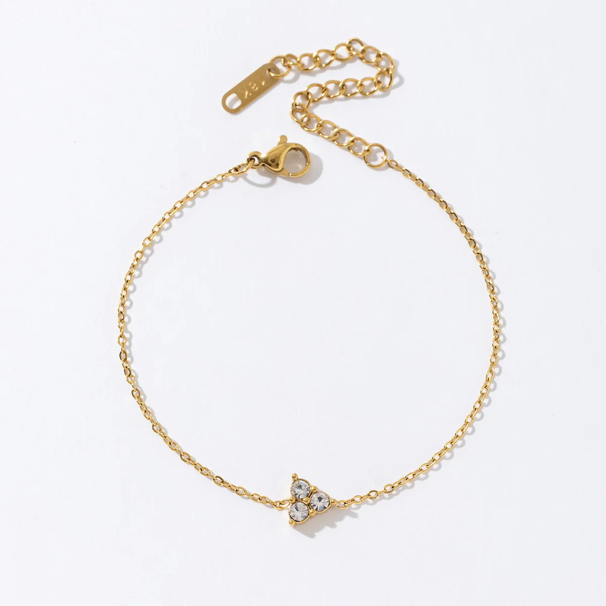Elegant Crystal Charm Strand Simple Wrist Chain Three Triangle White Cubic Zirconia Lotus Bracelet for Women Lady Jewelry Gift