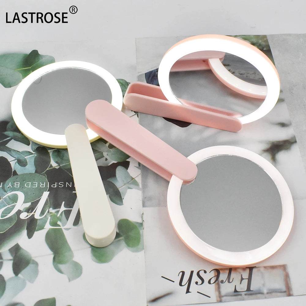Handheld Mirror Private Label  LED Pocket Mirror LED Lights Travel Small Portable Makeup Mirror