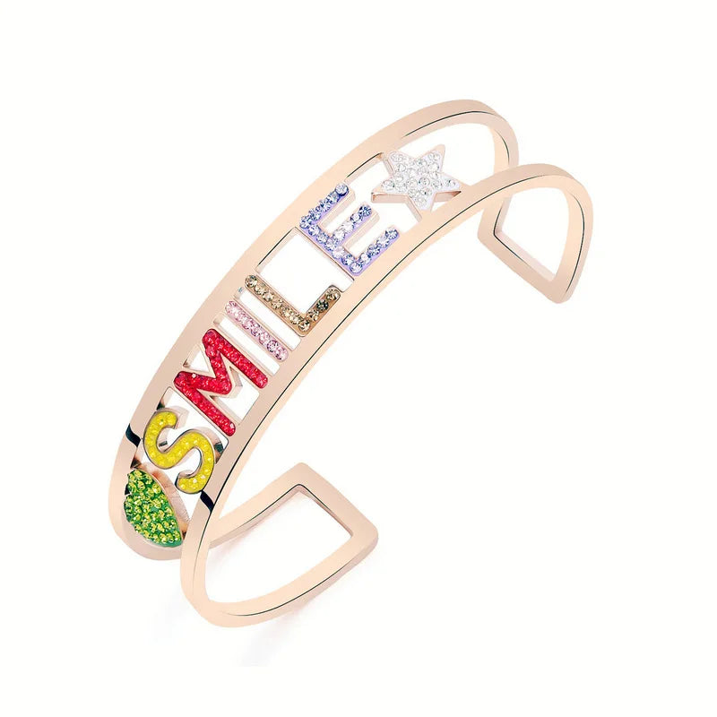 Initial Charm Alphabet Stainless Steel Gold Diamond Woman Silver Bead H Rhinestone Personalized Arabic Letter Bracelet
