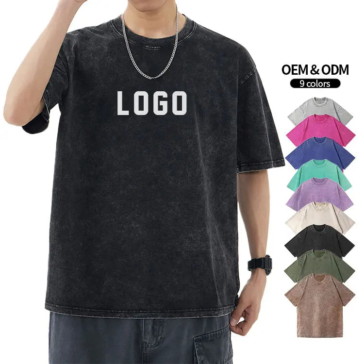 Wholesale Washed Tee Heavy Weight Tshirt Black Oversized T-Shirt Men'S Graphic Acid Wash Vintage Custom T Shirt