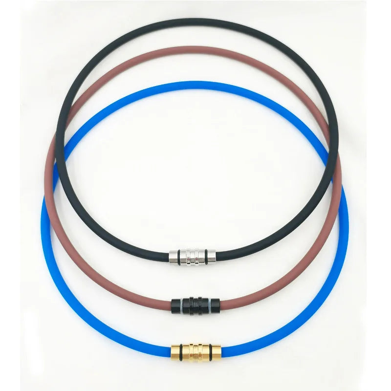 Wholesale Stainless Steel Magnet Silicone Anion Collar Sports Energy Balance Neck Ring Waterproof Sport Trendy Geometry 18K Gold