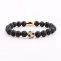 New Fashion Gemstone Bracelet Lava Beads CZ Pave Football Charm Natural Stone Soccer Ball Elastic Bracelet