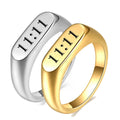 MECYLIFE Hot Sale 11:11 Oval Ring Small Simple Light Luxury Stainless Steel Plated 18K Gold Ring Jewelry Women Men