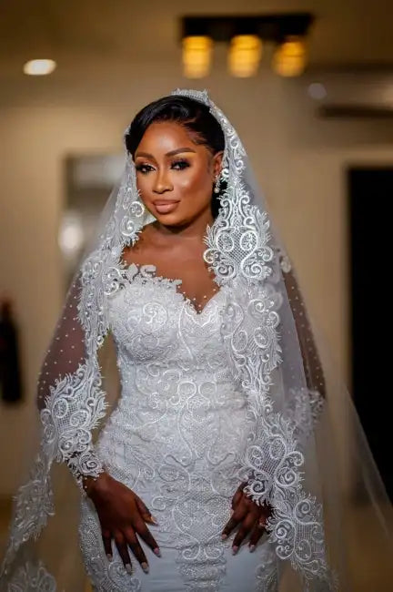 Sweetheart Lace Crystal Beading 2026 New Fashion Bridal Gown Custom Made Long Sleeve Mermaid Wedding Dresses MW125
