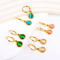 Colorful Water Drop Opal Earrings Stainless Steel Natural Stone Earrings Gold Plated Hoop Earring Charm Pendant Women Jewelry