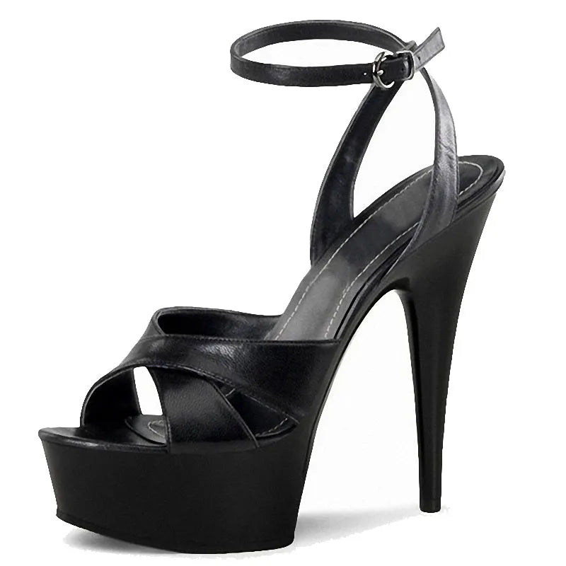 6 Inch Stripper Shoes Thin Heel Leaky Toe Pole Dance Black Sandals Club Women's Party Party Fashion Summer Large High-heeled San