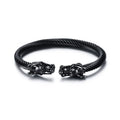 Low MOQ Top Quality Cool Men Double Dragon Heads Stainless Steel Adjustable Wire Cuff Bracelet Bangle Jewelry