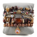 Fashion Beautiful Boho Jewelry Alloy CZ Bangle Natural Stone Crystal Glass Bracelet Shiny Peanut Zircon Drop Stack Bracelet Set