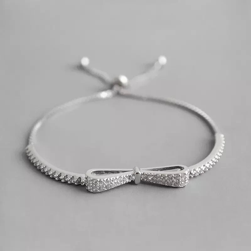 SC Luxury Minimalist High Quality 925 Sterling Silver Women Bracelet Cubic Zirconia CZ Bow Charm Bracelet for Girls Gift