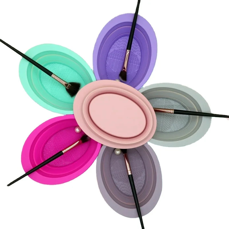 Makeup Brush Cleaning Mat & Pad Silicone High Water Absorption Bath Use Folding Bowl for Makeup Tools Cleaner