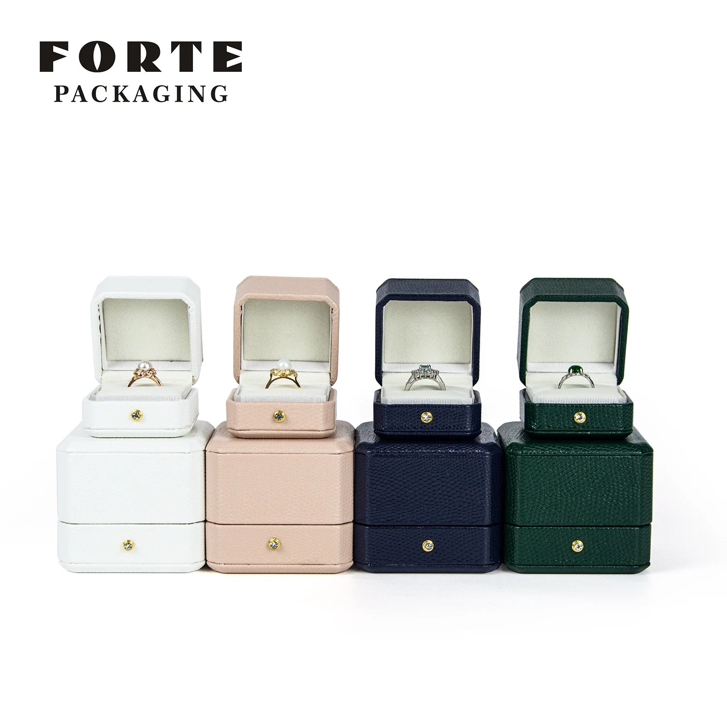 FORTE PU Leather Eco-friendly Custom Logo Customised Color Customized Size Luxury Square Jewelry Box Ring Necklace Earring