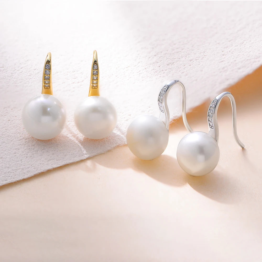 Luxury Dainty White Pave CZ Modern Elegance 925 Sterling Silver White Pearls Hook Earrings for Women Engagement Jewelry