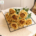 High End 10 Heads Gold Gray Roses Bridal Bouquet Wedding Decoration Looks Natural Artificial Flowers