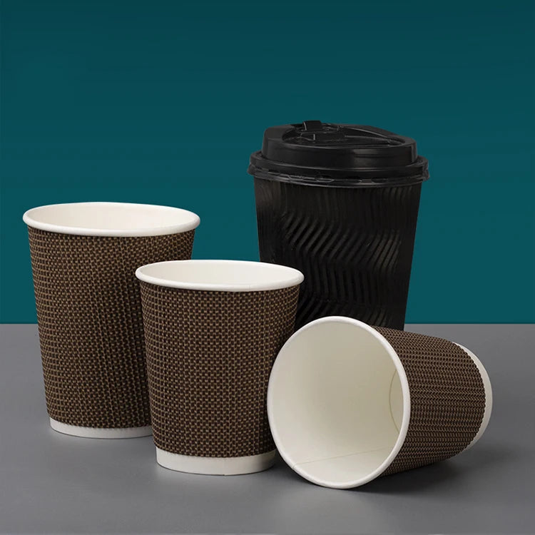 Wholesale Ripple Wall Paper Coffee Espresso Cups with Lids Disposable 12oz 16oz Pla Paper Ripple Wall Cup