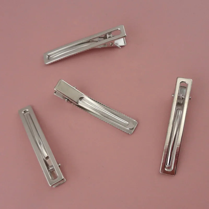 6cm Silver Filigree Rectangle Metal Alligator Hair Clips Plain DuckBill Hairpin for DIY Hair Accessories Lead Free Nickle Free
