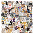 100Pcs Cute Cartoon Funny Cat Decorative Stickers for Bottle Laptop Phone Waterpoof Custom Washi Label
