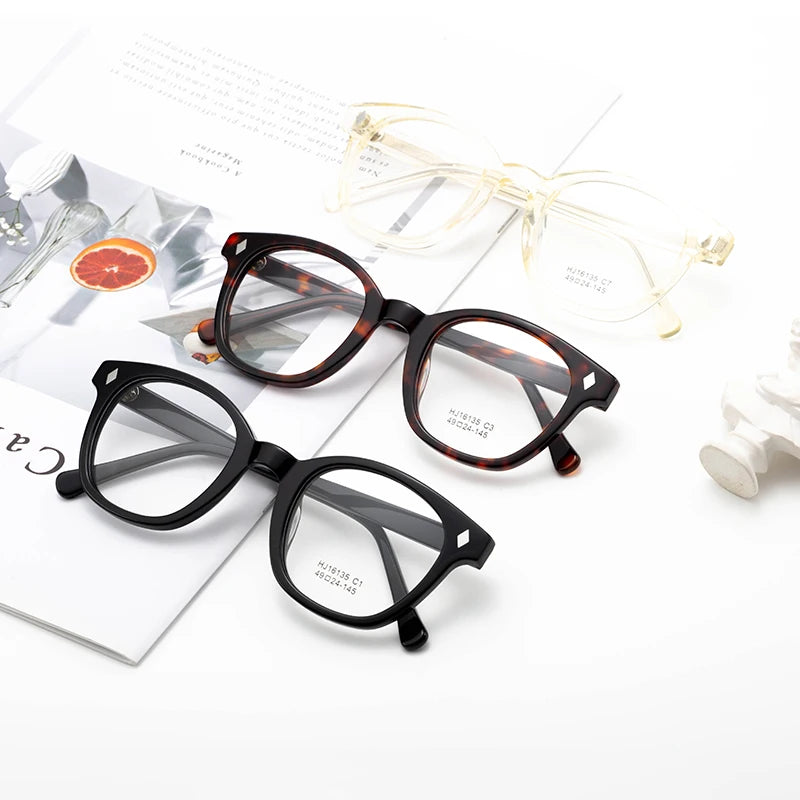 Custom Logo OEM Unisex Luxury Diamond Face Shape Anti-blue Light Acetate Full Rim Durable & Lightweight Eyeglasses Frames