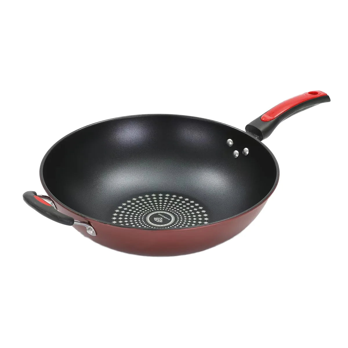 Chinese-Style Cast Iron Wok Non-Stick Aluminum Steel Pot Frying Pan Glass Lid Compatible for Gas Stove Household Kitchen Cooking