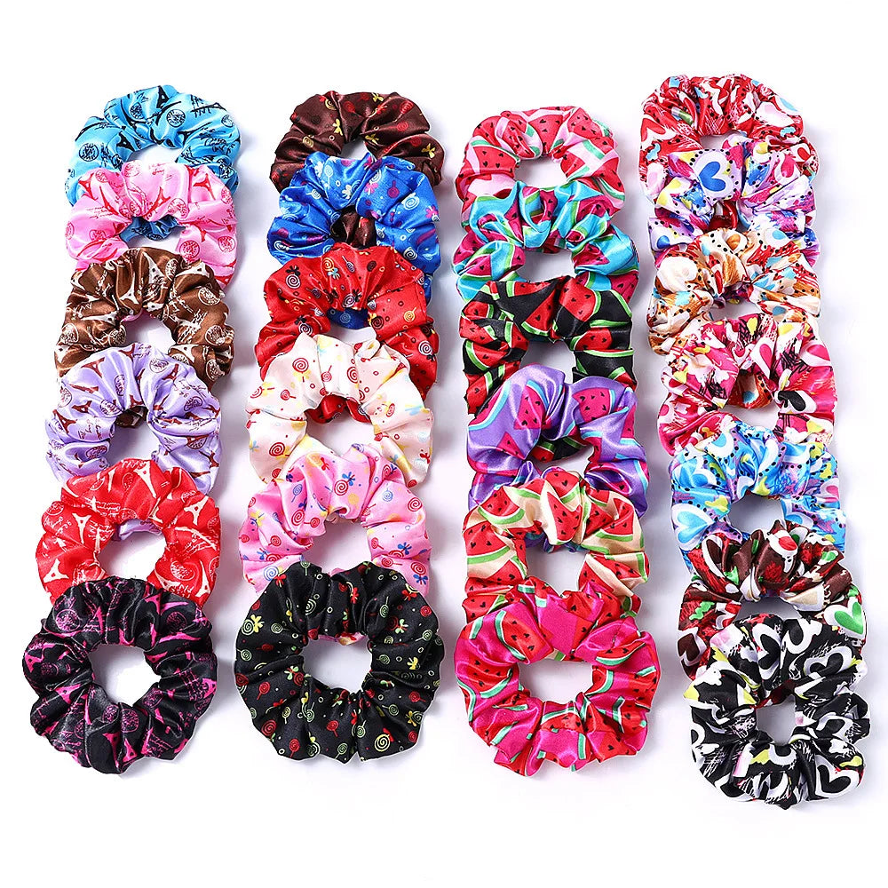 New Satin Printed Flower Floral Scrunchie Women Girls Elastic Hair Rubber Bands Accessories Tie Hair Ring Rope Holder Headdress